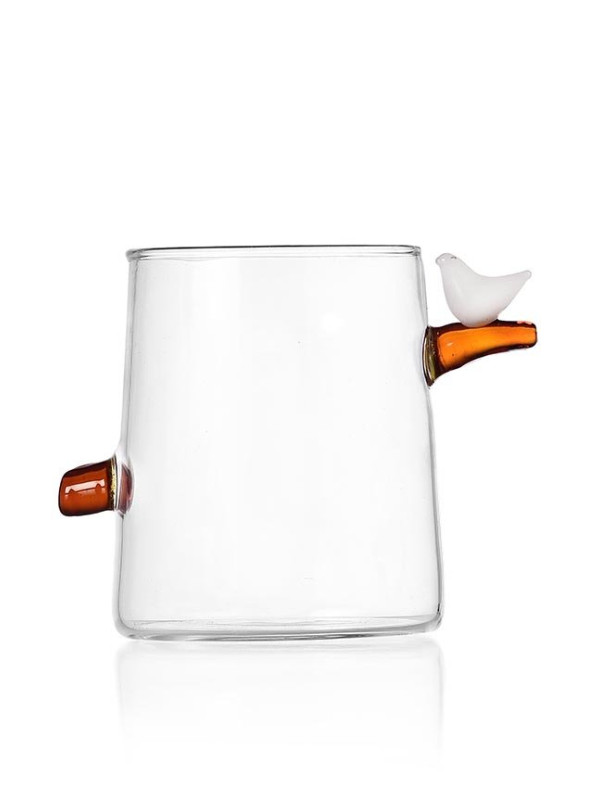 BIRDS WATER GLASS WHITE BIRD - 9 X 8