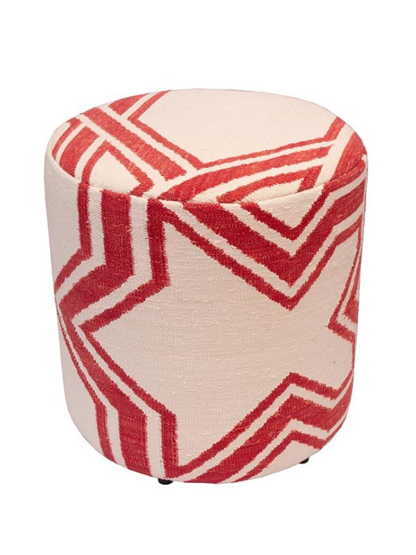 PUFF FORRADO DHURIE MOROCCAN 3 WHITE/RED MULTI 2 - 45X40X40