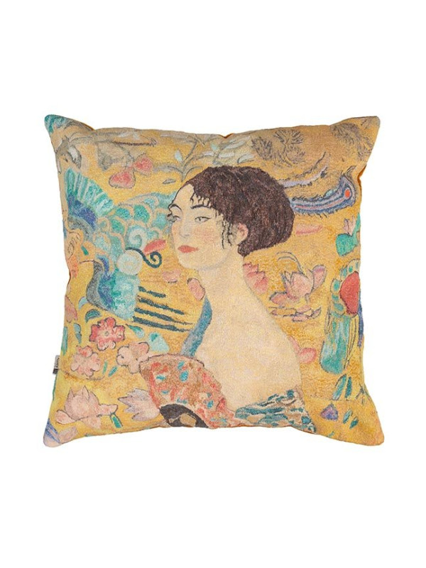ALMOFADA KLIMT DAMA COM LEQUE - 50 X 50