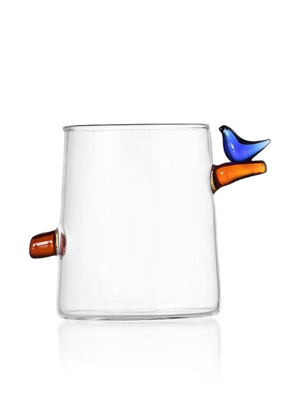 BIRDS WATER GLASS LIGHT BLUE BIRD - 9 X 8