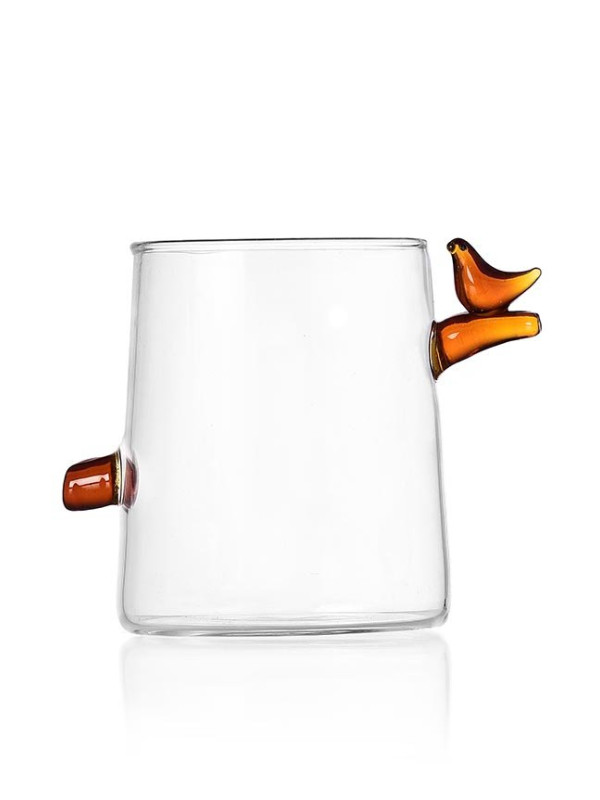 BIRDS WATER GLASS ORANGE BIRD - 9 X 8