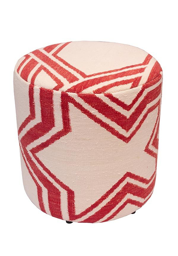 PUFF FORRADO DHURIE MOROCCAN 3 WHITE/RED MULTI 2 - 45X40X40